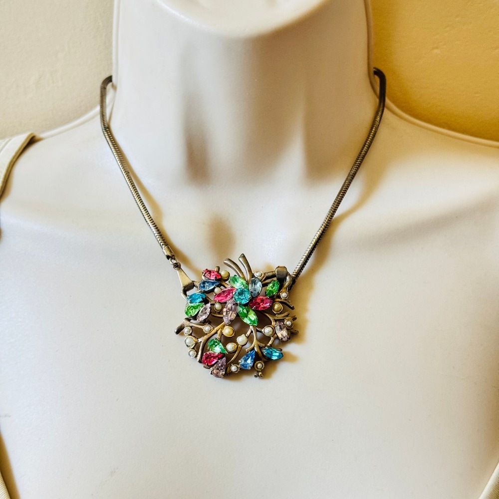 VTG Barclay Choker Necklace Fruit Salad Pastel Floral Pearl Rhinestone Victorian - Picture 2 of 6